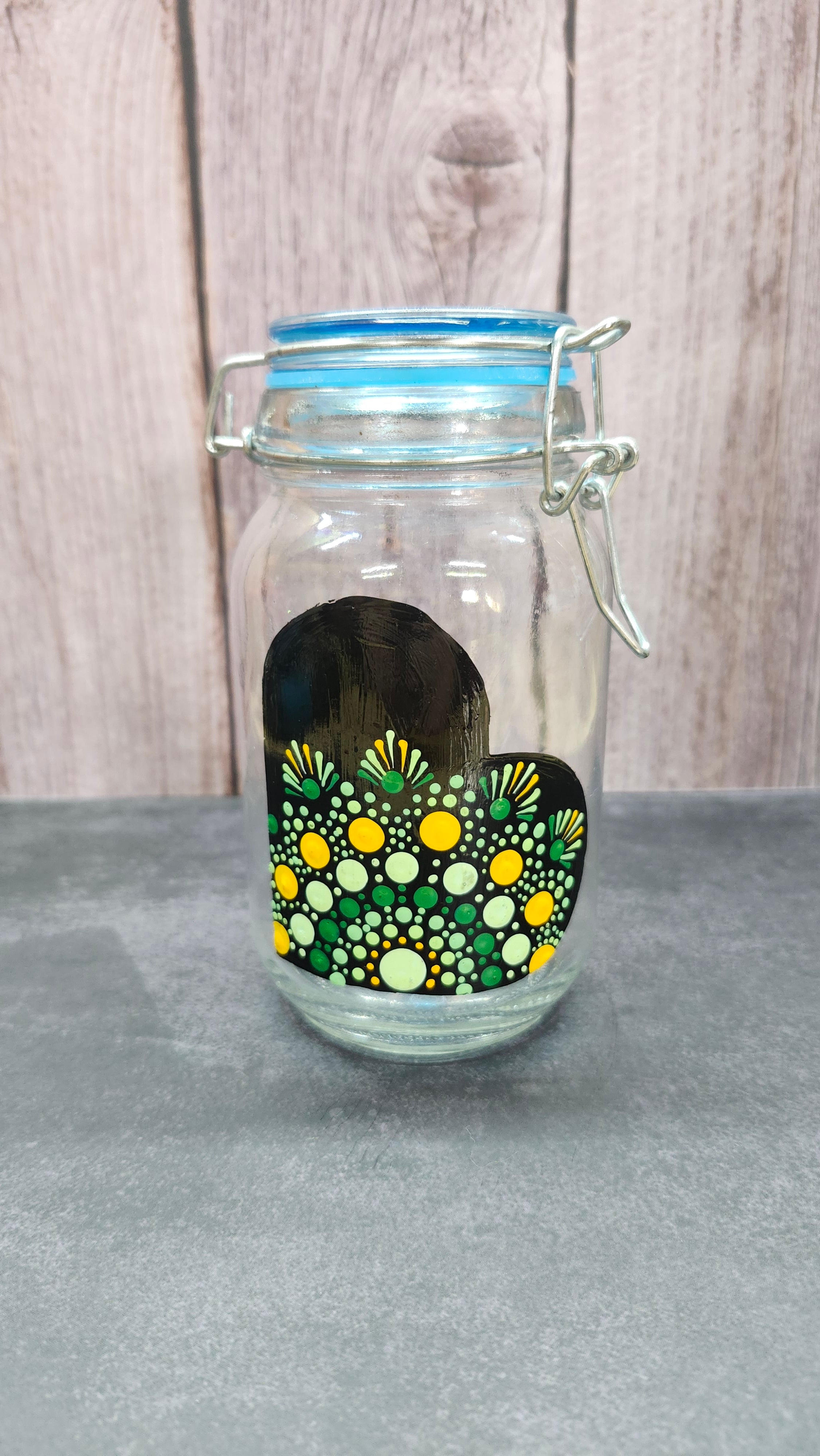 Hand Painted Jar with Attatched Lid
