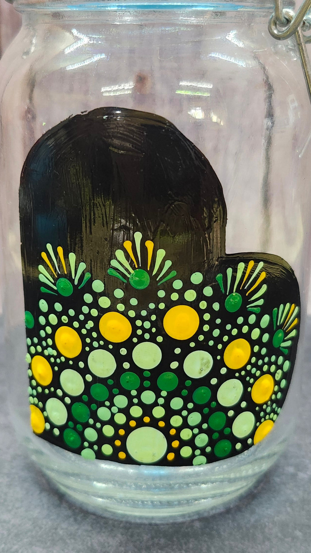 Hand Painted Jar with Attatched Lid