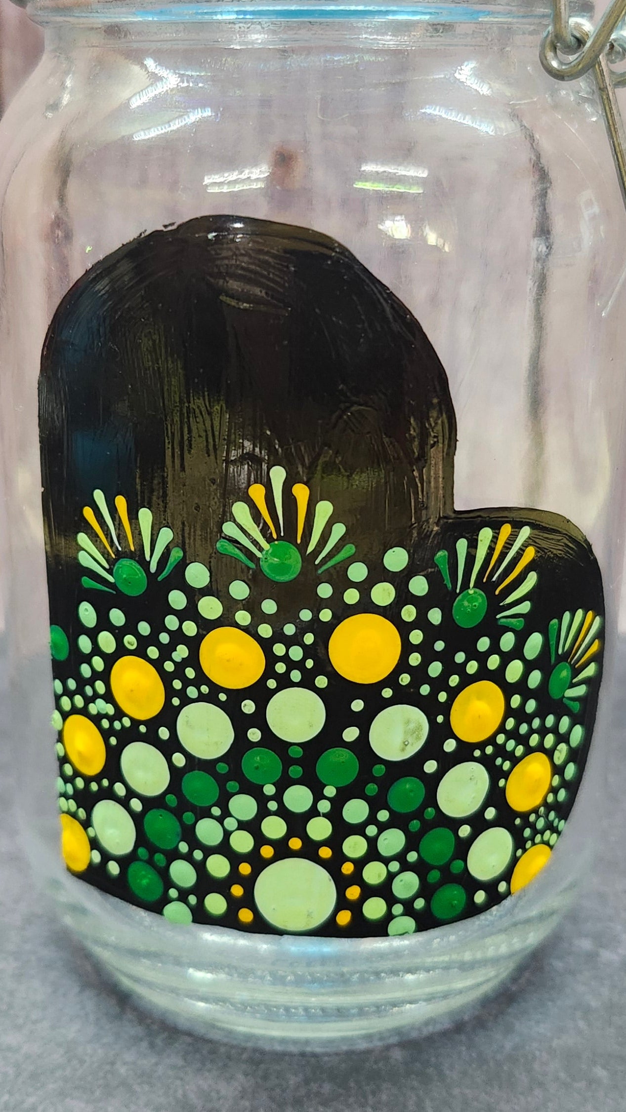 Hand Painted Jar with Attatched Lid