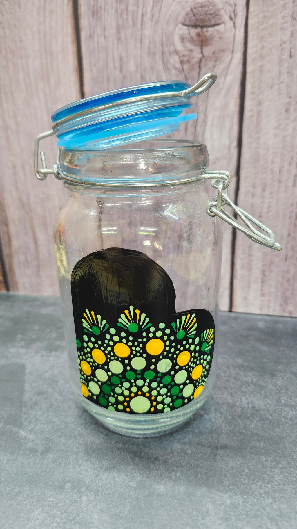 Hand Painted Jar with Attatched Lid