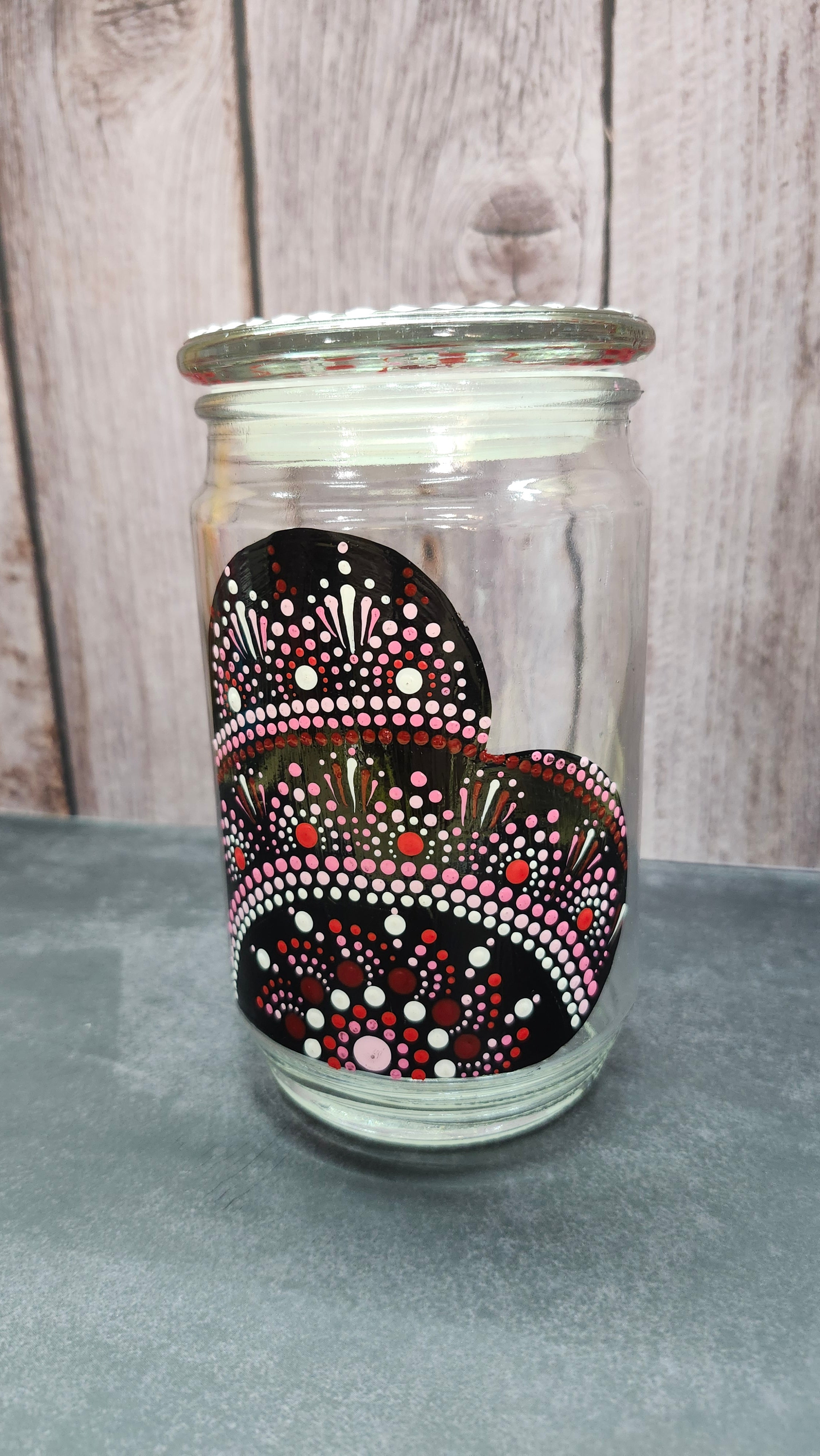 Hand Painted Red Heart on Jar with Lid